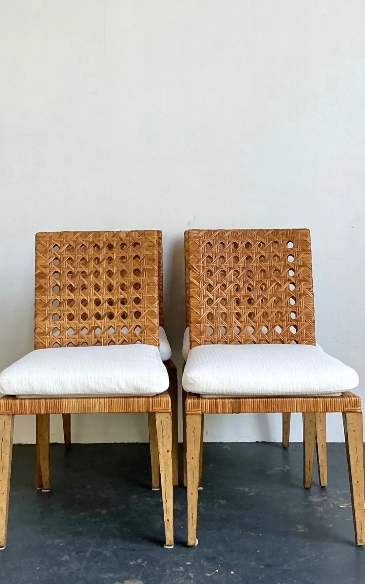 Vintage Woven Cane Dining Chairs - Set Of 4