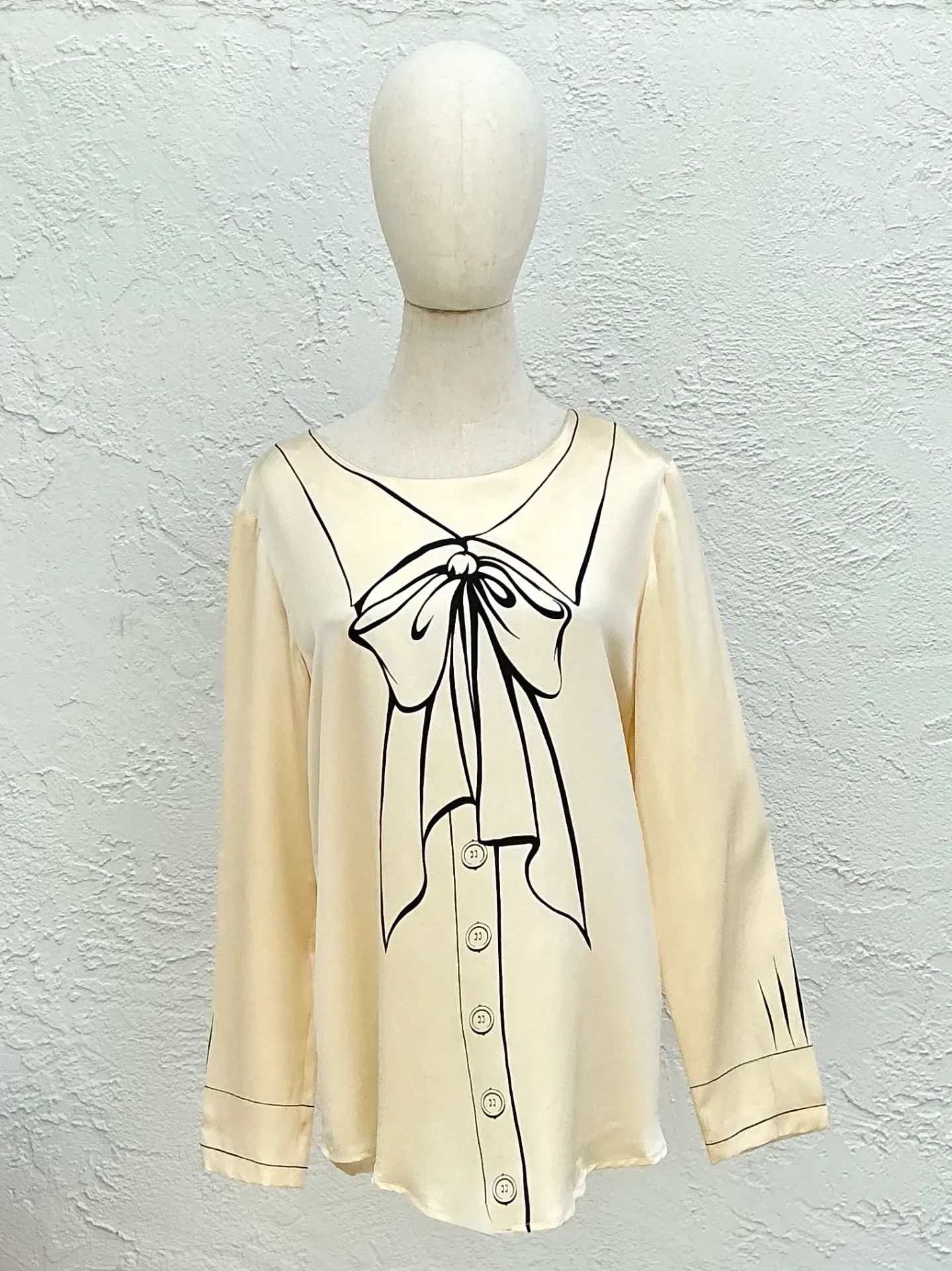 Vintage Moschino Silk Bow Print Blouse — additional photo 1