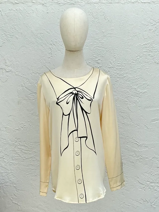 Vintage Moschino Silk Bow Print Blouse — additional photo 2