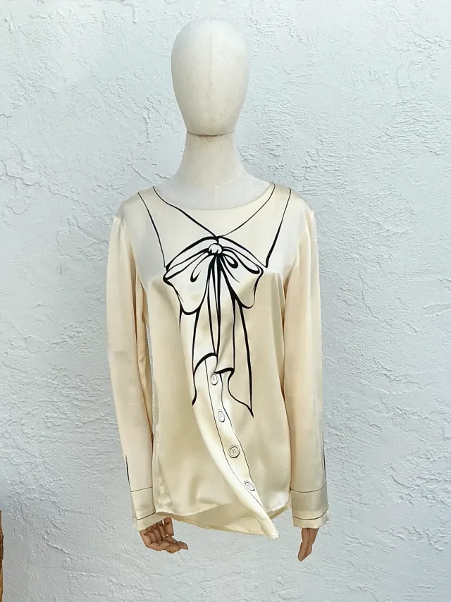 Vintage Moschino Silk Bow Print Blouse — additional photo 3