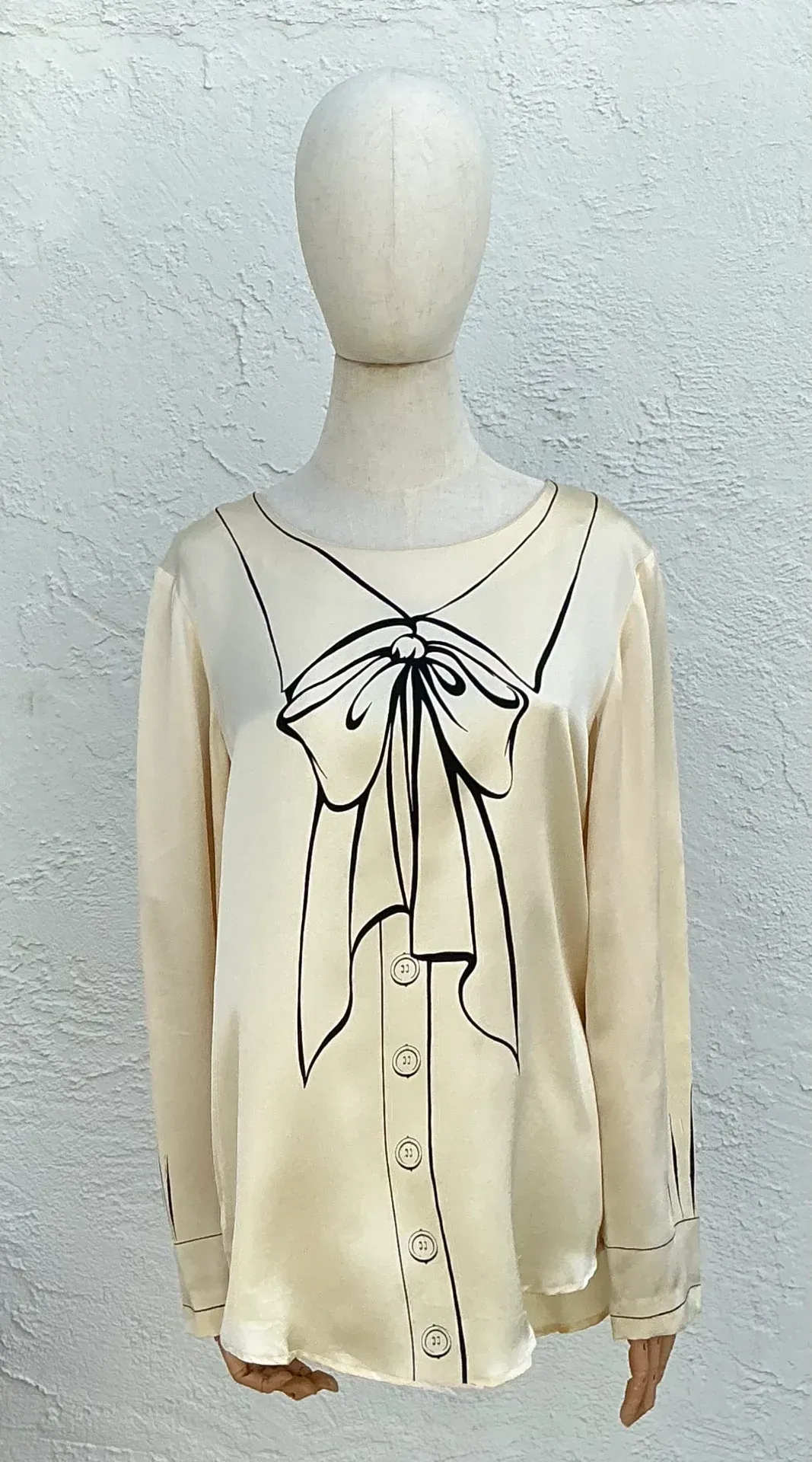 Vintage Moschino Silk Bow Print Blouse — additional photo 4