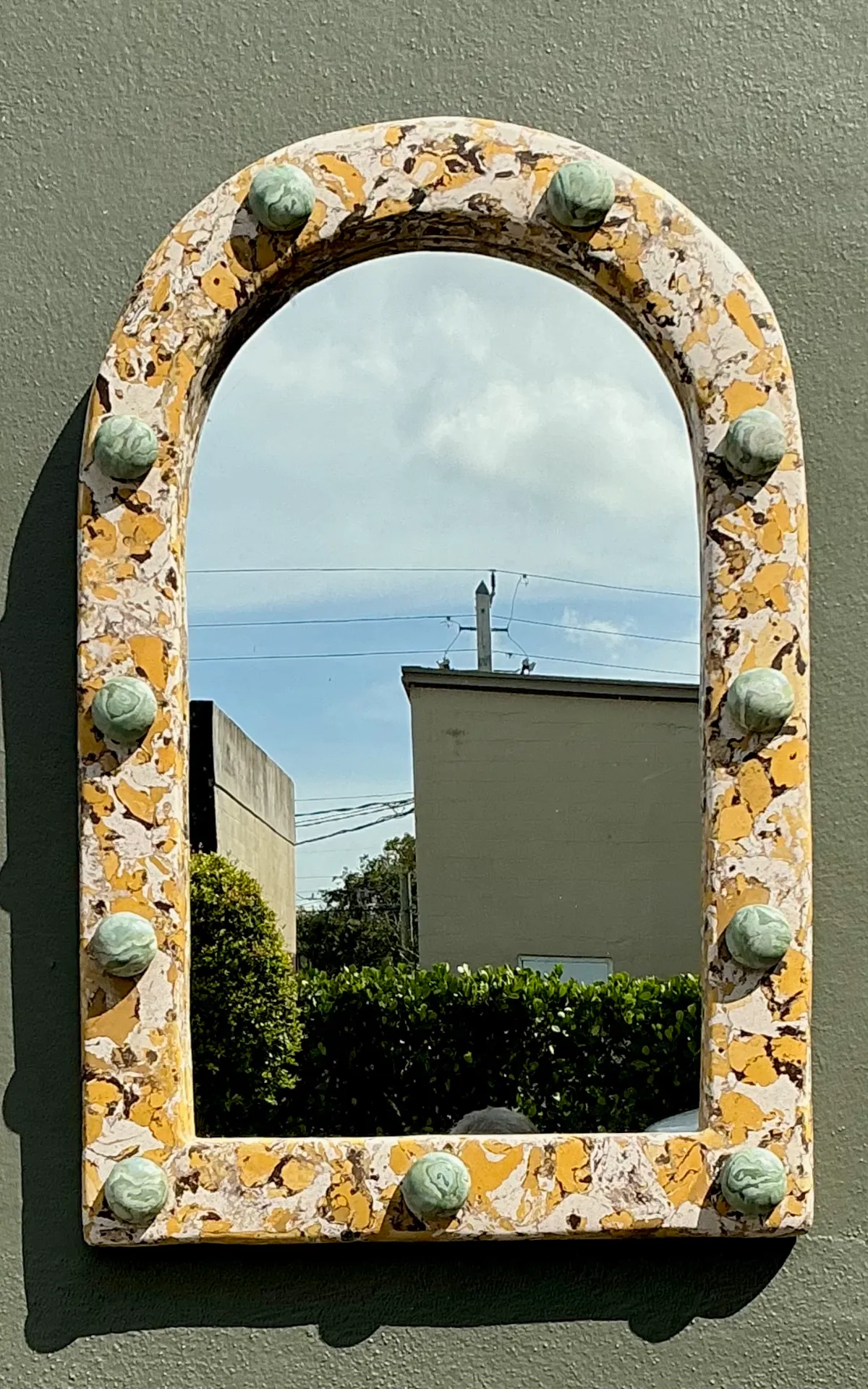 Vintage Italian Scagliola Pigmented Plaster Arched Wall Mirror — additional photo 2