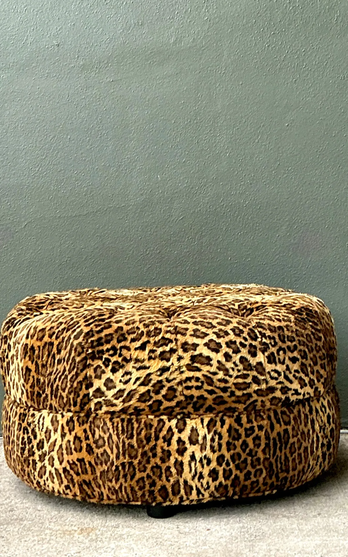 Vintage Leopard Print Tufted Ottoman — additional photo 2
