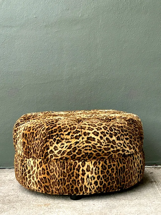 Vintage Leopard Print Tufted Ottoman — additional photo 2