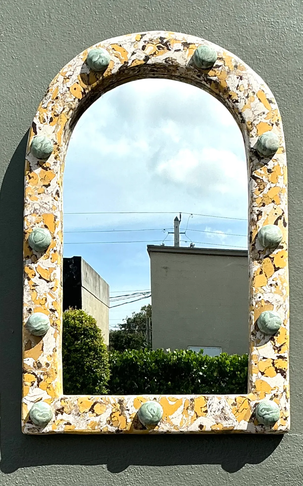 Vintage Italian Scagliola Pigmented Plaster Arched Wall Mirror — additional photo 4