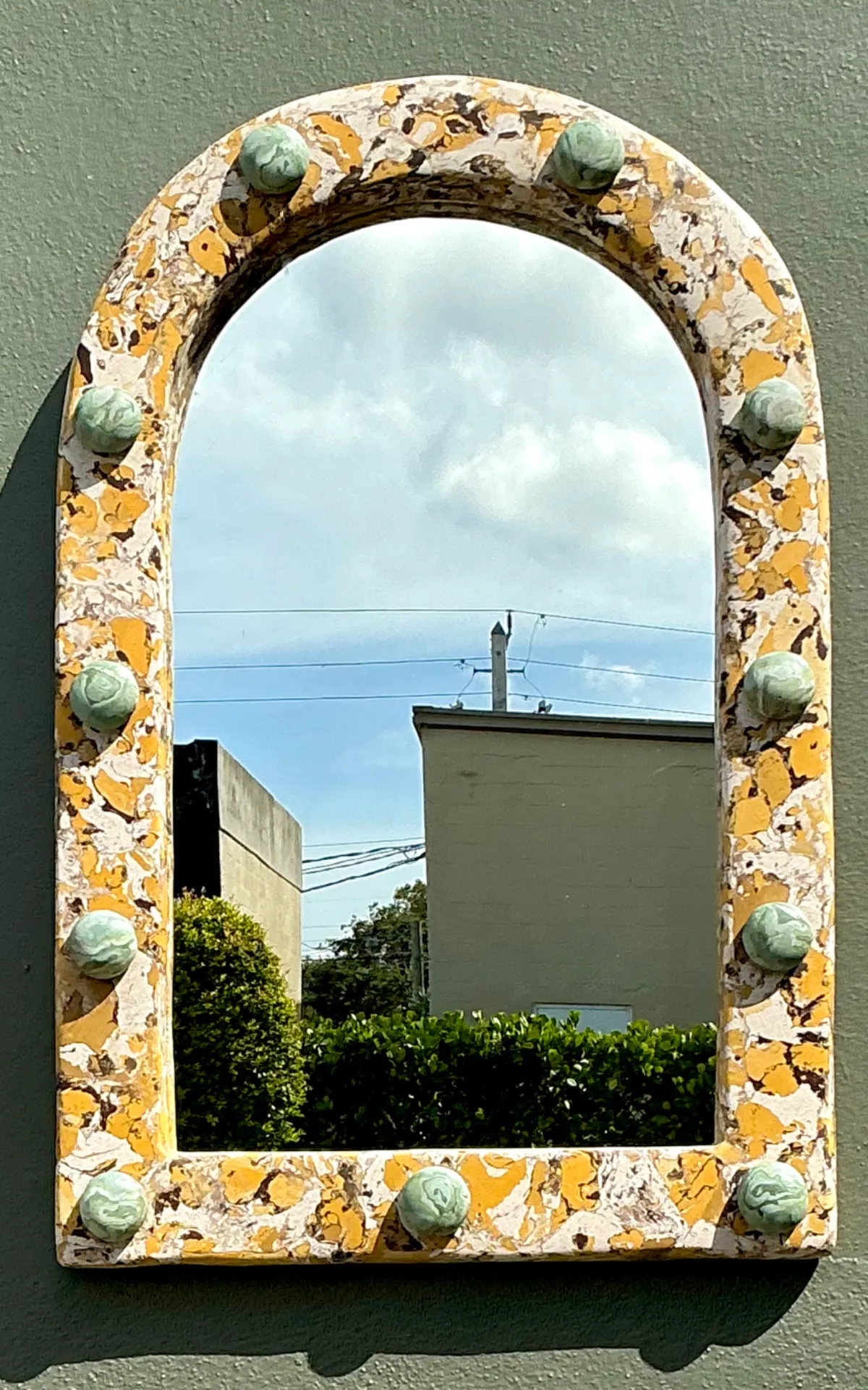 Vintage Italian Scagliola Pigmented Plaster Arched Wall Mirror — additional photo 7