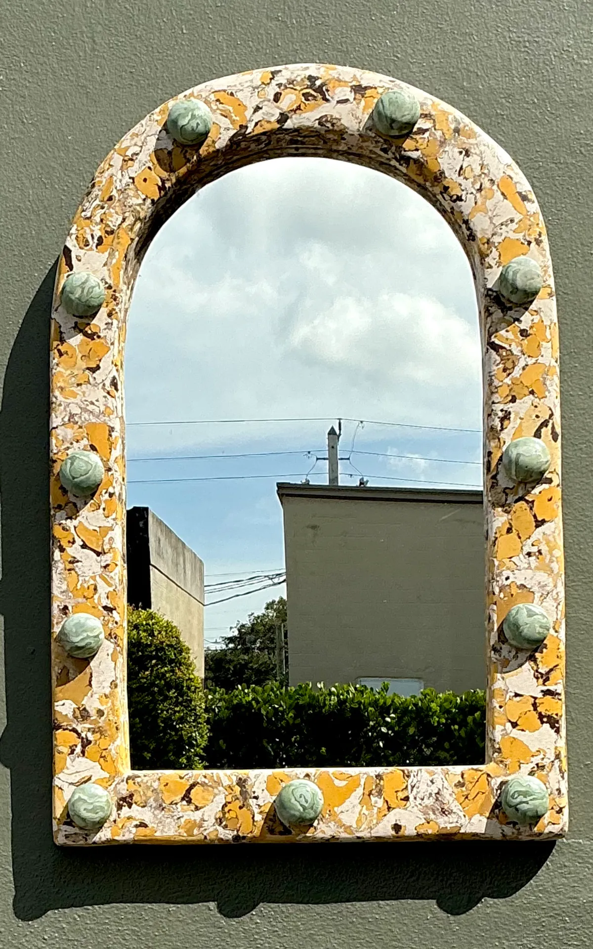 Vintage Italian Scagliola Pigmented Plaster Arched Wall Mirror — additional photo 5