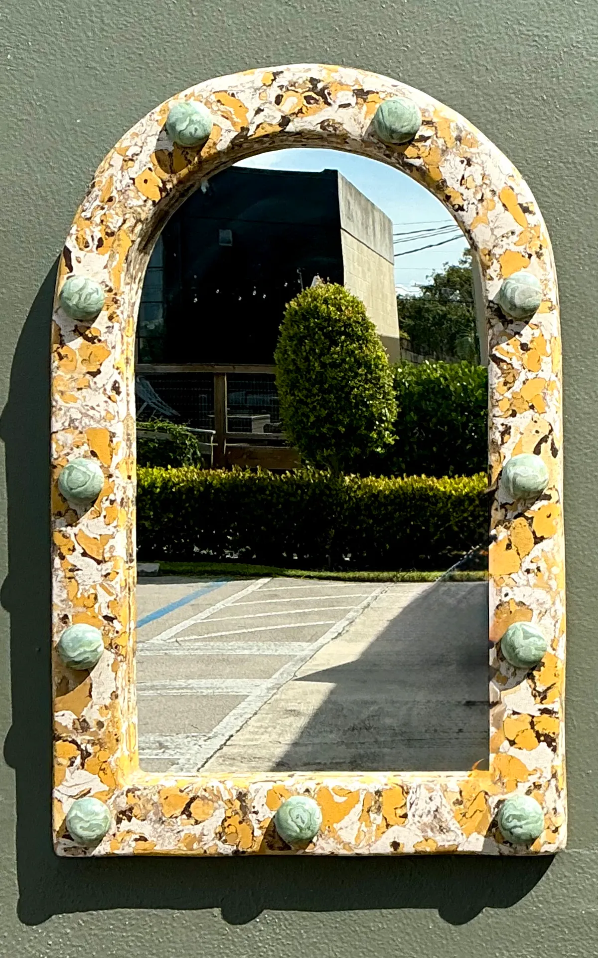 Vintage Italian Scagliola Pigmented Plaster Arched Wall Mirror