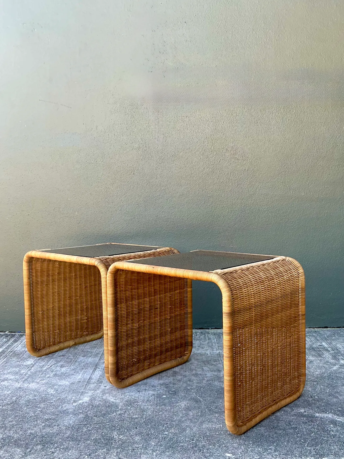 Vintage Rattan Waterfall Side Tables - Pair — additional photo 4