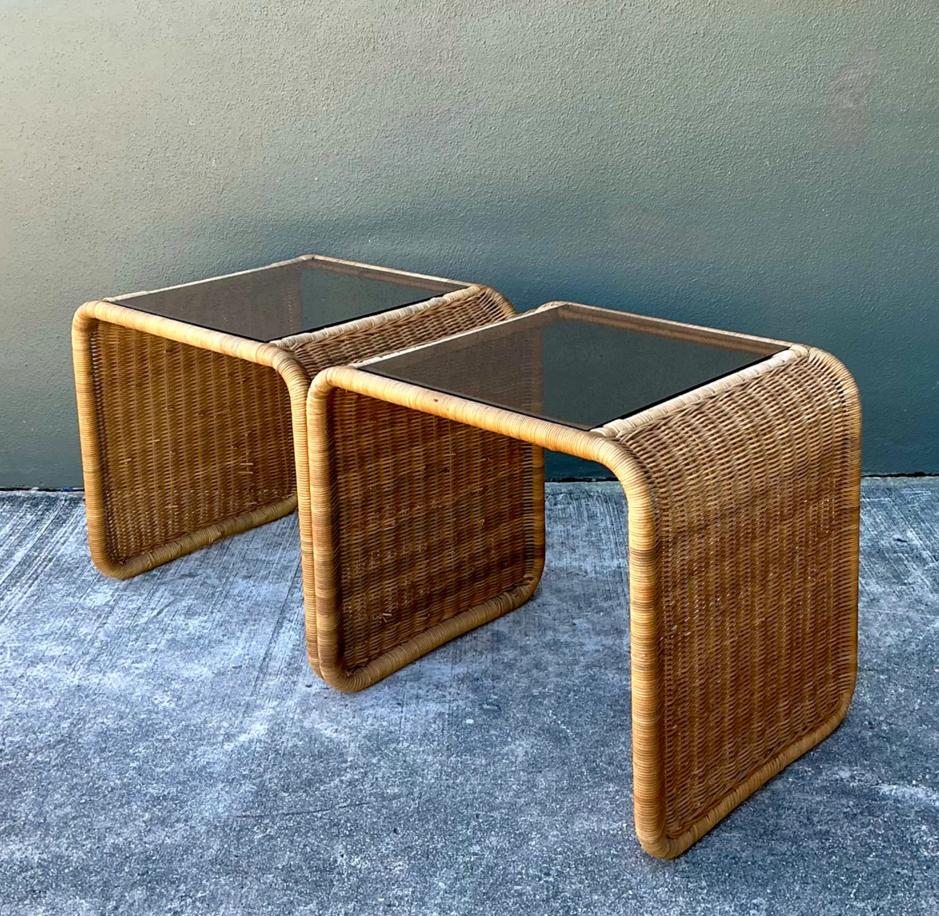 Vintage Rattan Waterfall Side Tables - Pair — additional photo 2