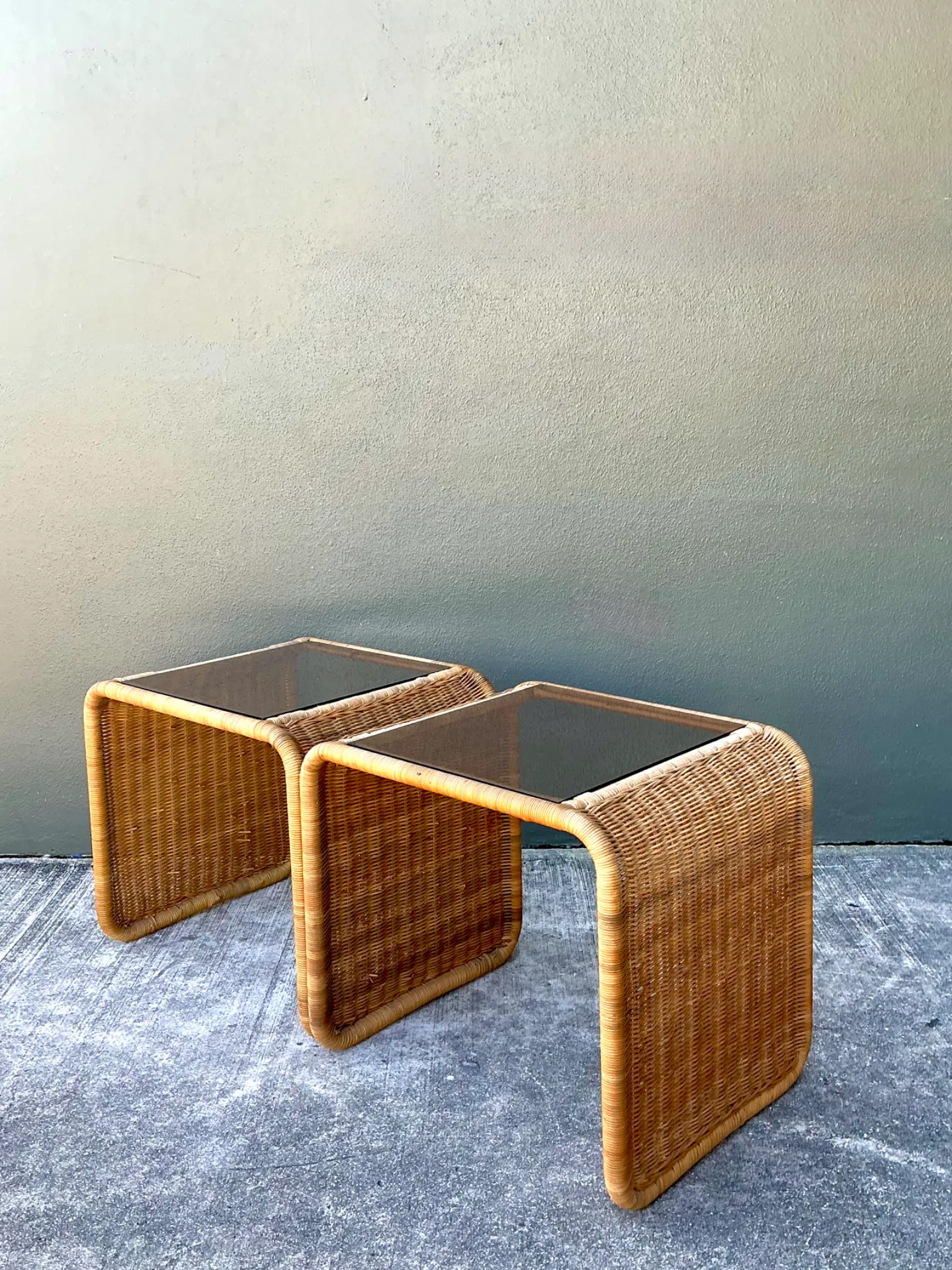 Vintage Rattan Waterfall Side Tables - Pair — additional photo 6