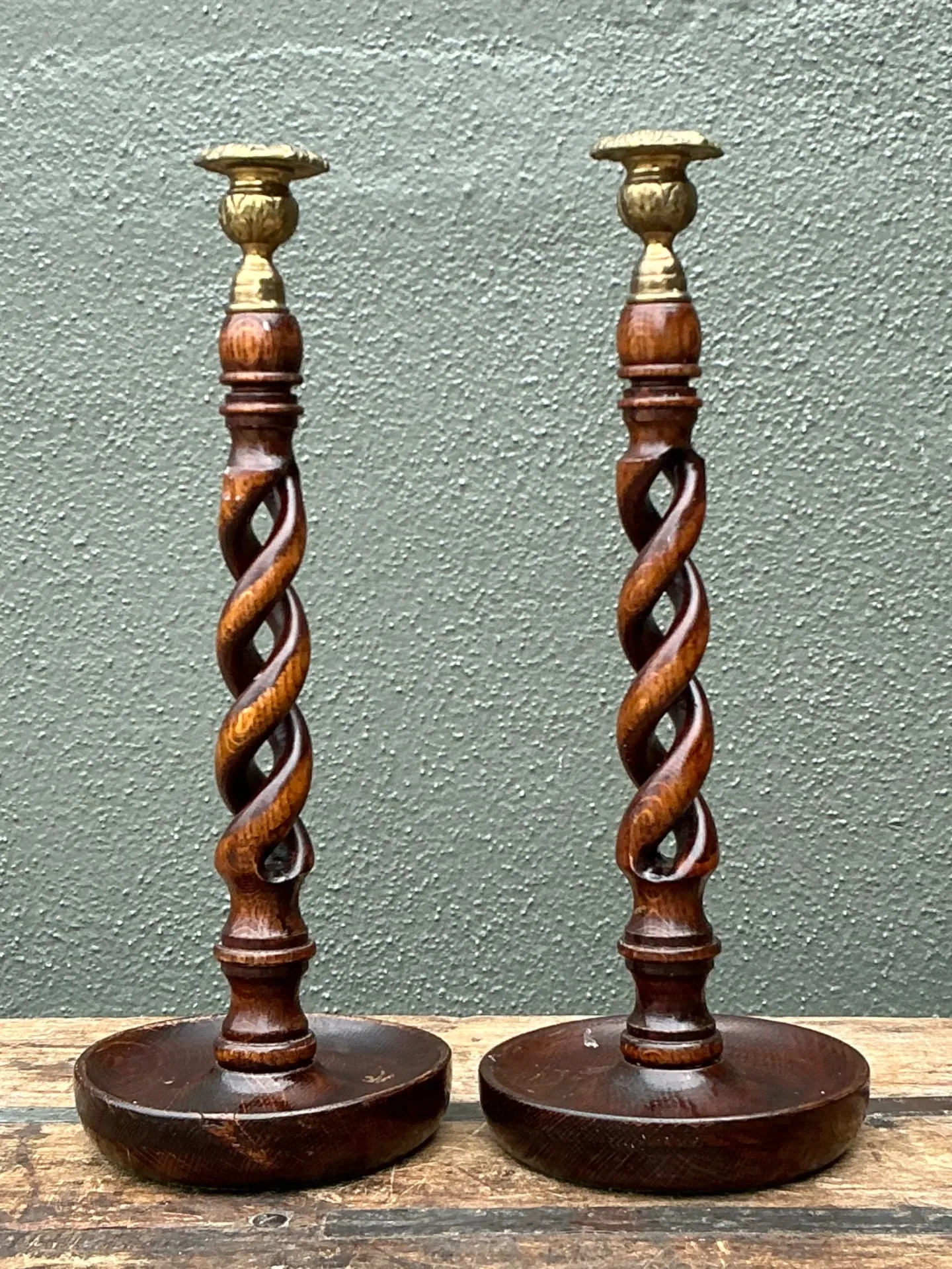 Vintage Barley Twist Wood Candlesticks - A Pair — additional photo 4