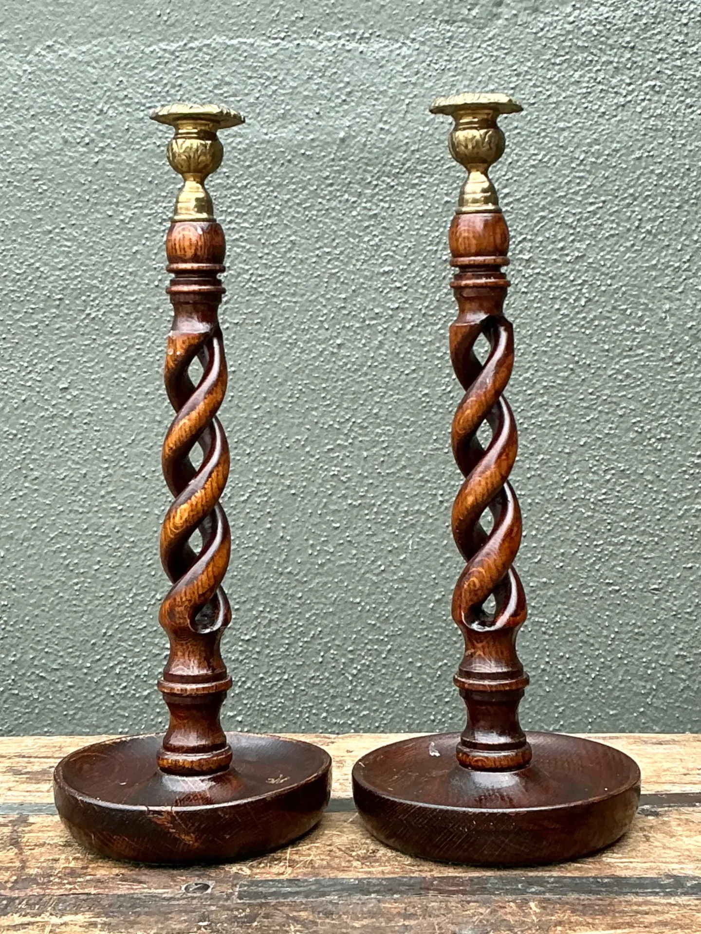 Vintage Barley Twist Wood Candlesticks - A Pair — additional photo 2