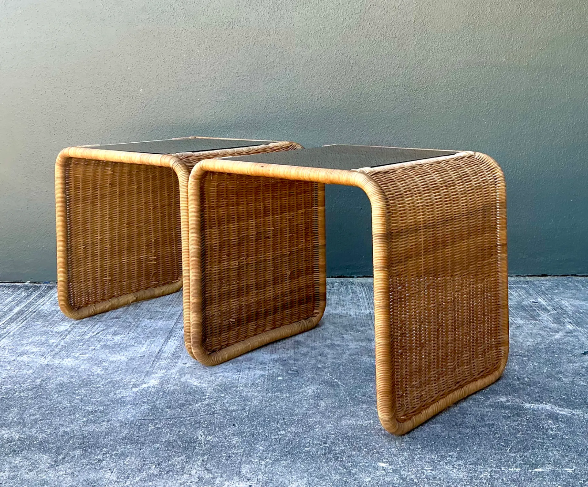 Vintage Rattan Waterfall Side Tables - Pair — additional photo 1