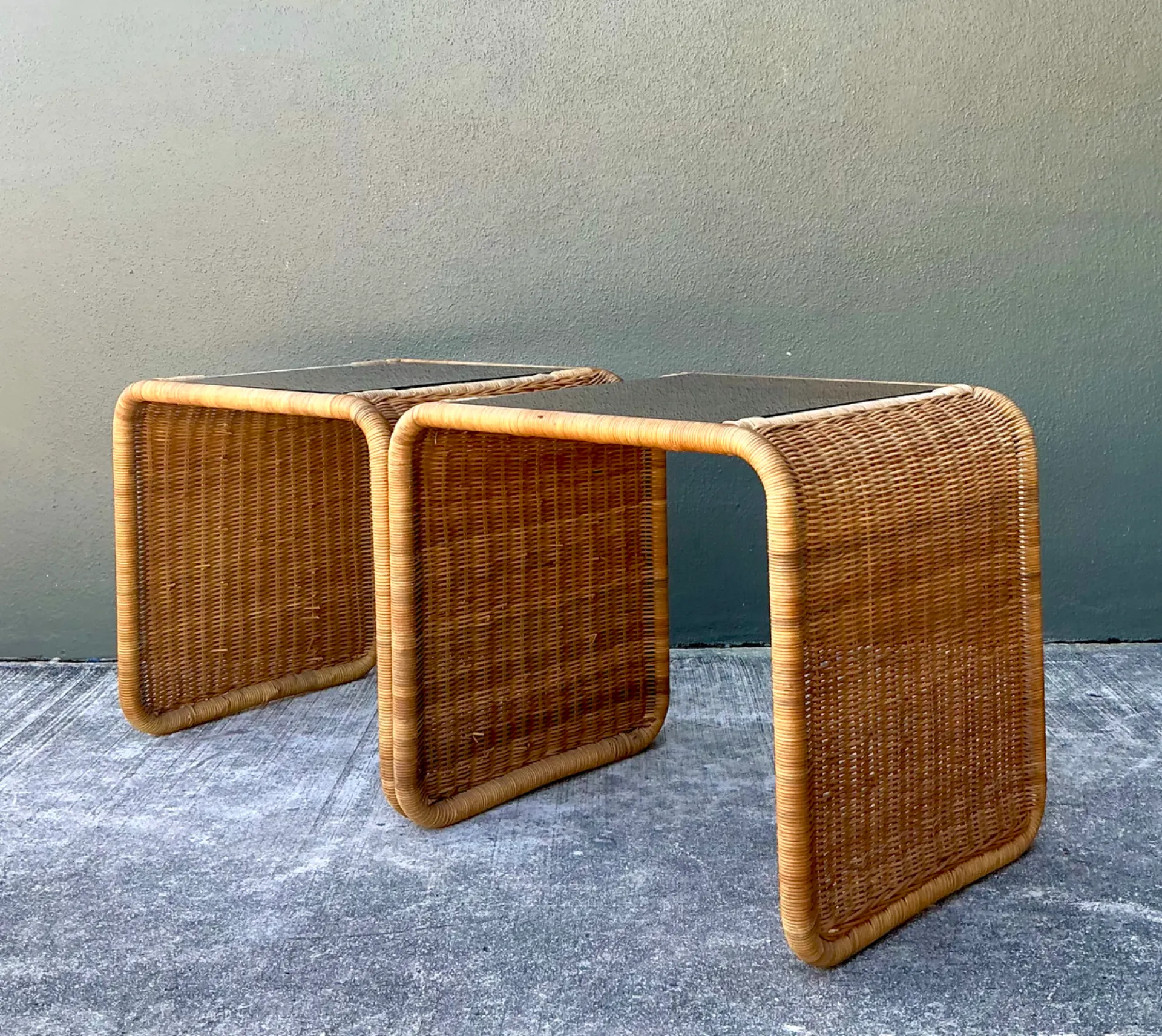 Vintage Rattan Waterfall Side Tables - Pair — additional photo 5
