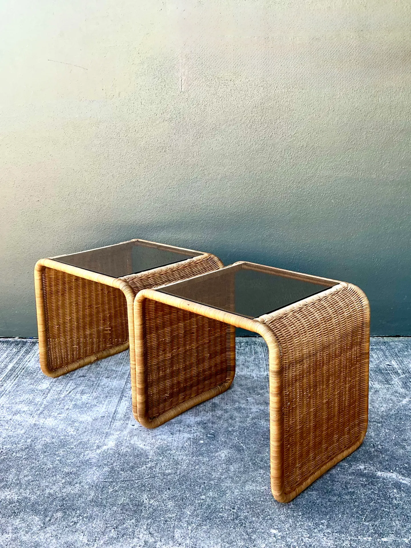 Vintage Rattan Waterfall Side Tables - Pair — additional photo 3
