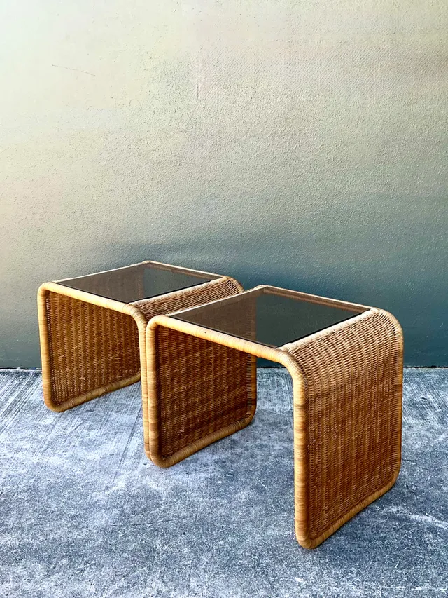 Vintage Rattan Waterfall Side Tables - Pair — additional photo 3