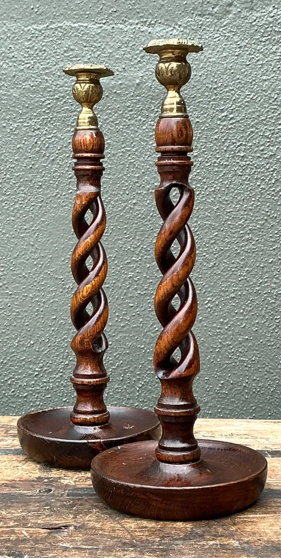 Vintage Barley Twist Wood Candlesticks - A Pair — additional photo 5