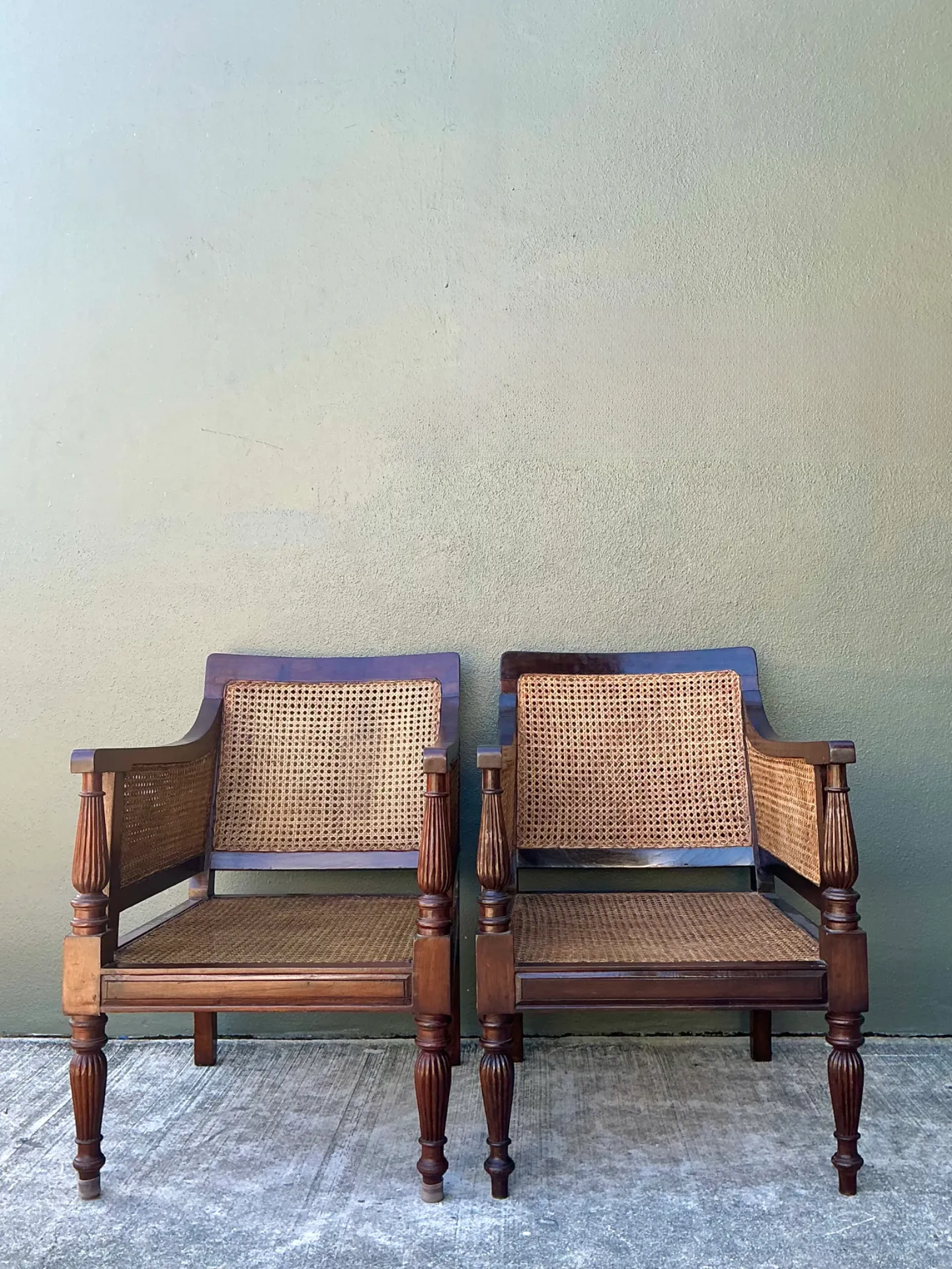 Vintage Carved Wood and Cane Chairs - Pair — additional photo 1