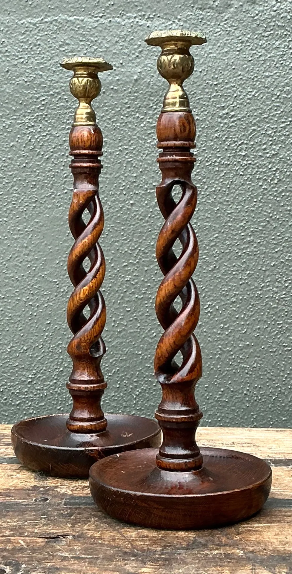 Vintage Barley Twist Wood Candlesticks - A Pair — additional photo 3