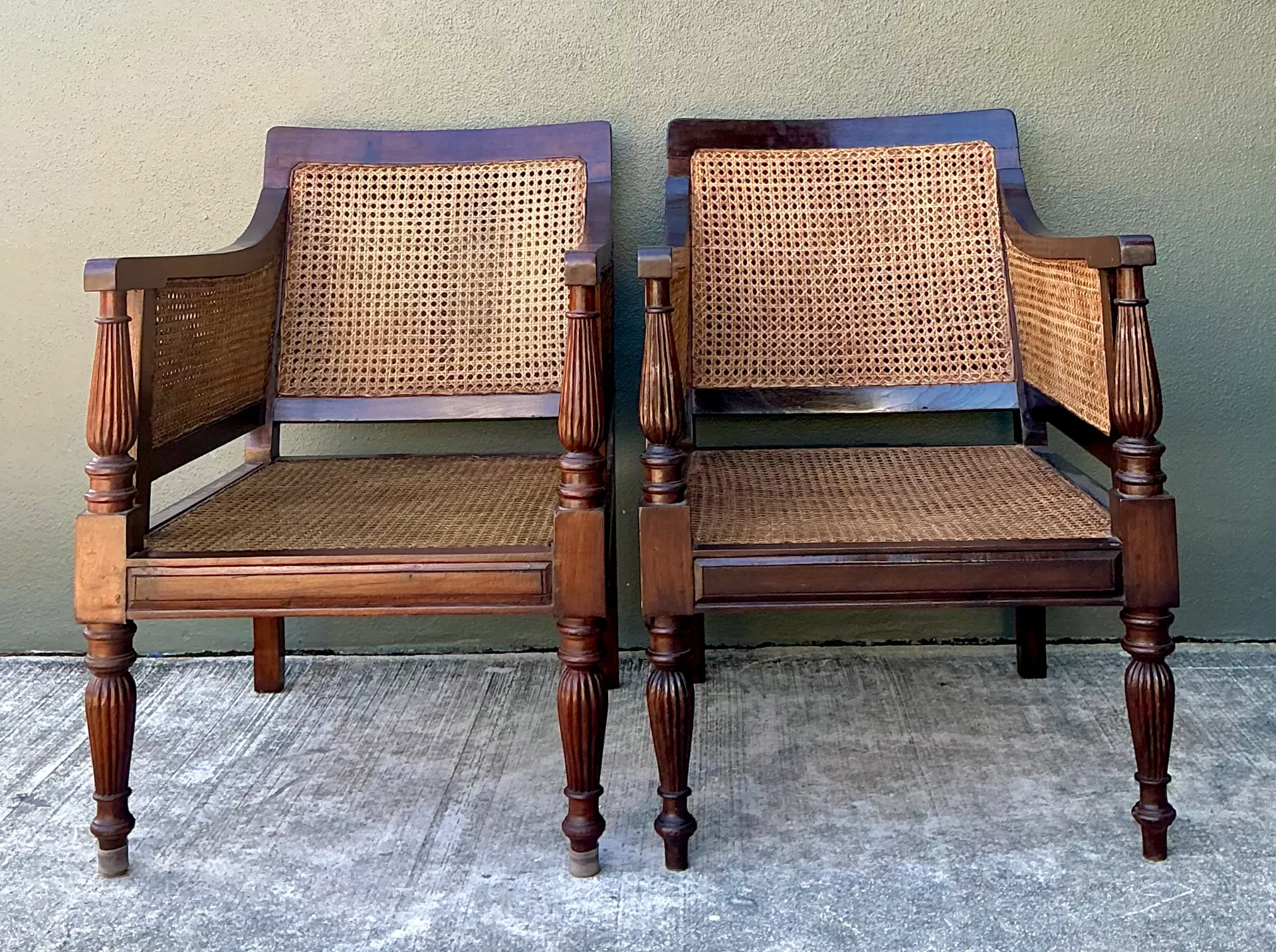 Vintage Carved Wood and Cane Chairs - Pair — additional photo 3