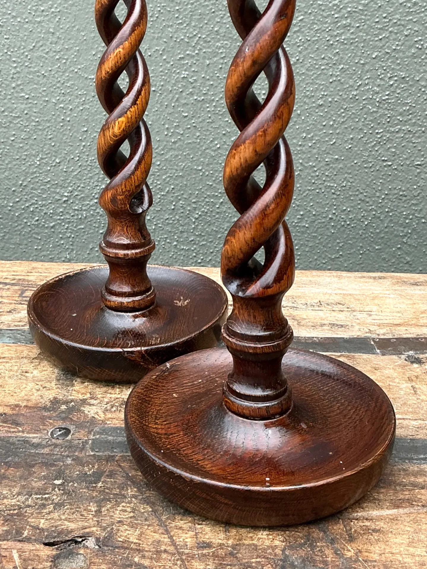 Vintage Barley Twist Wood Candlesticks - A Pair — additional photo 1