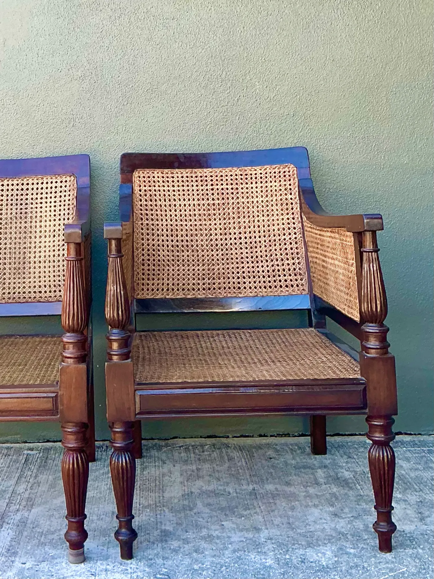 Vintage Carved Wood and Cane Chairs - Pair — additional photo 5
