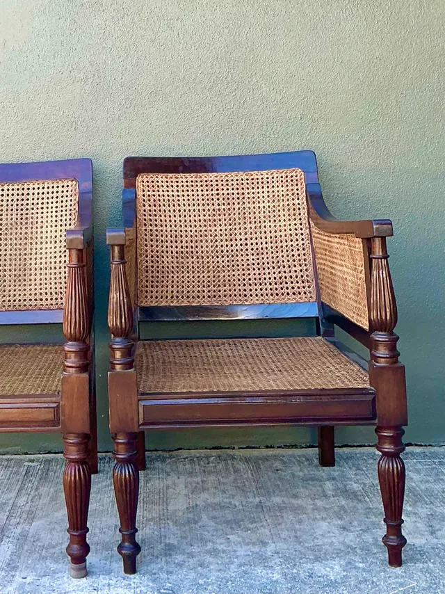 Vintage Carved Wood and Cane Chairs - Pair — additional photo 5