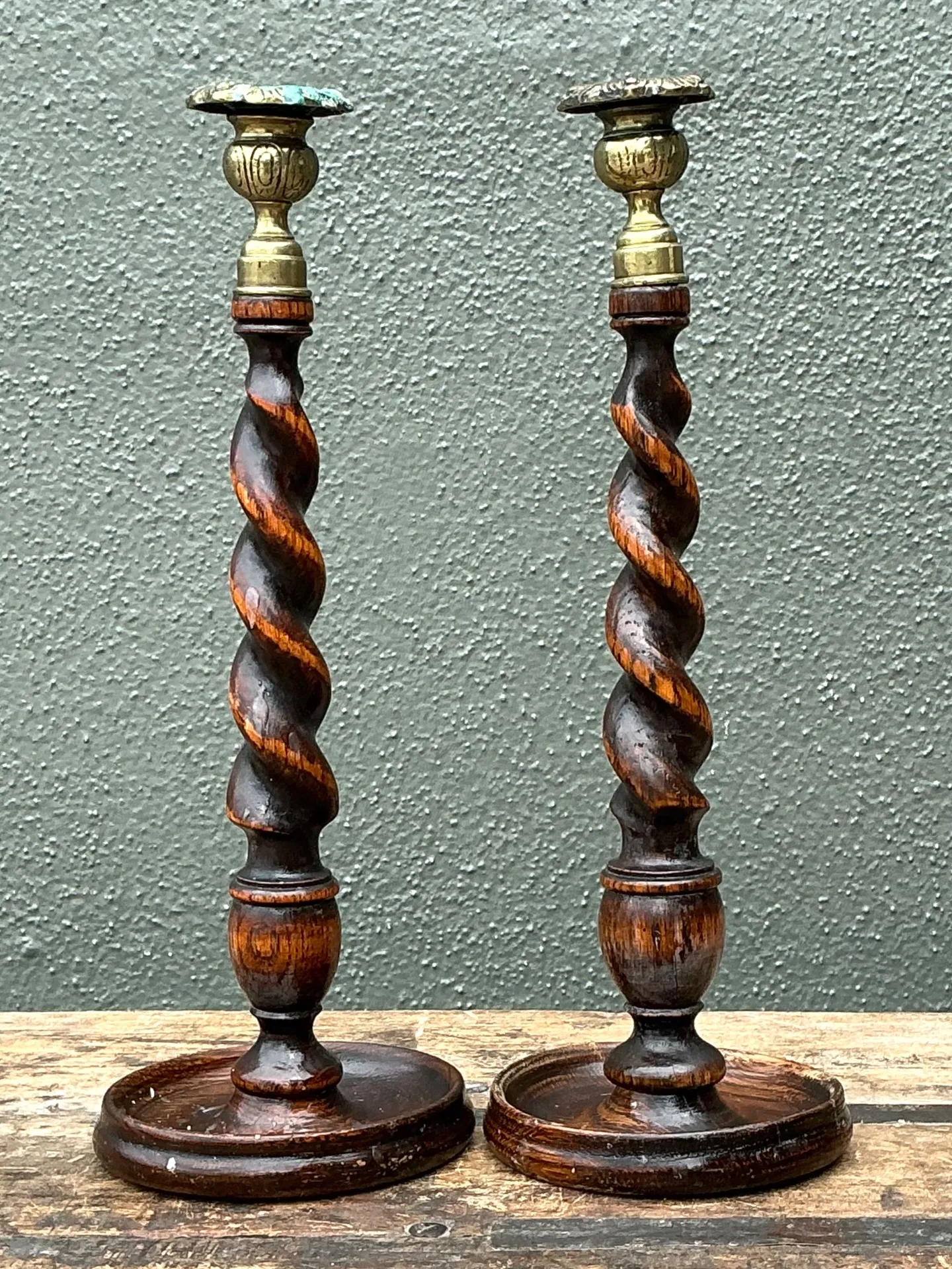 Vintage Barley Twist Wood Candlesticks - A Pair — additional photo 6