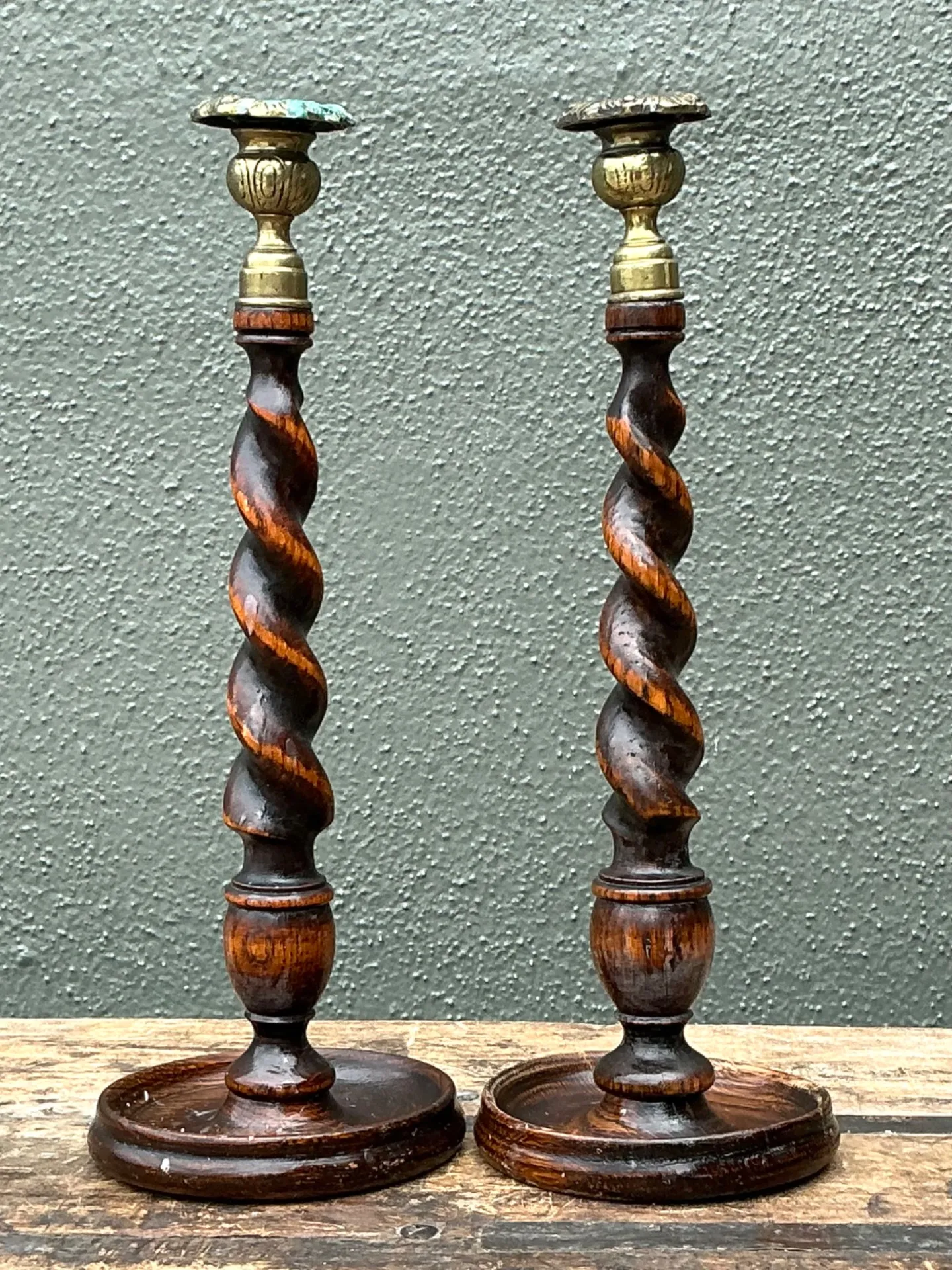 Vintage Barley Twist Wood Candlesticks - A Pair — additional photo 7