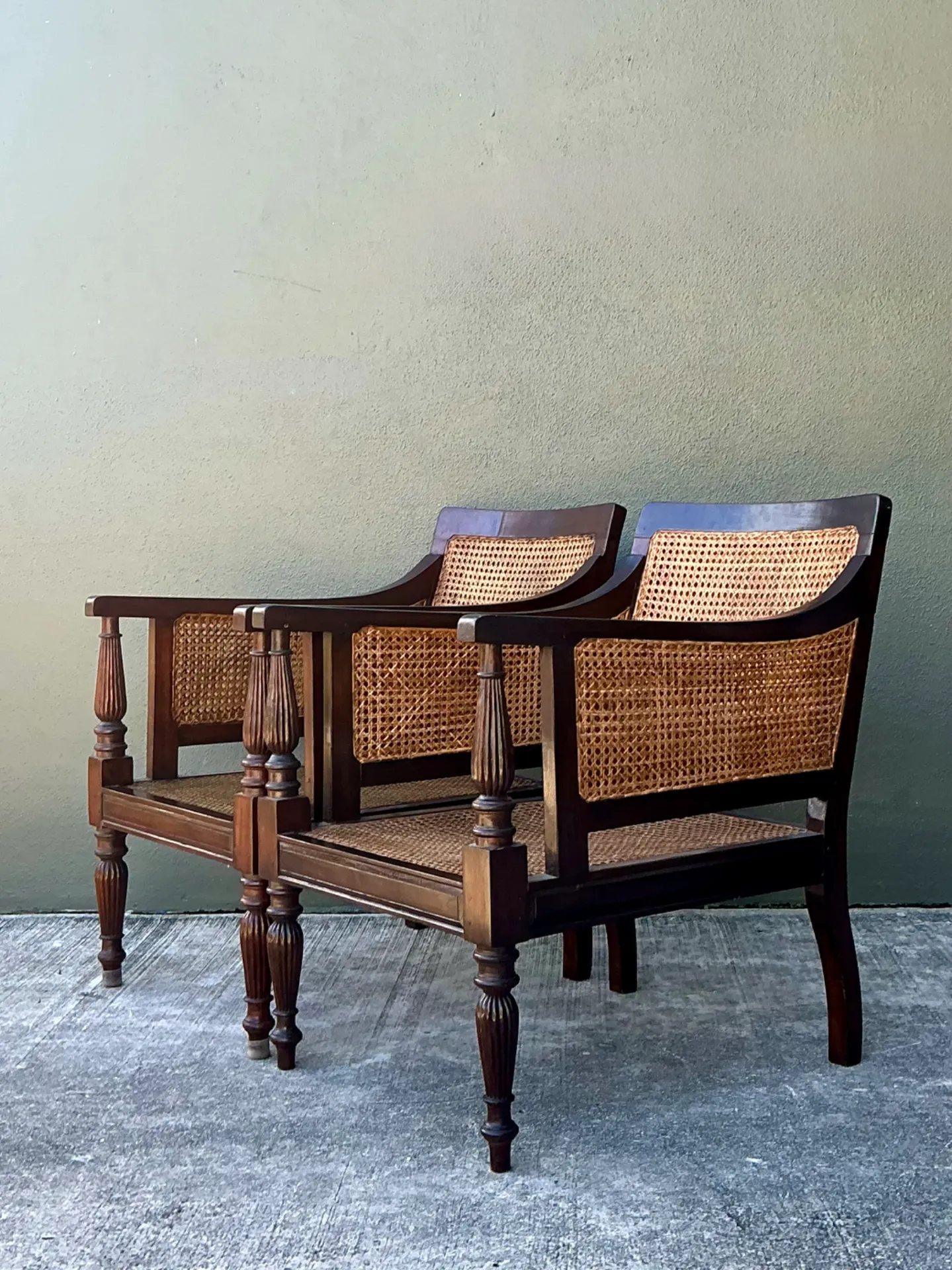 Vintage Carved Wood and Cane Chairs - Pair — additional photo 7