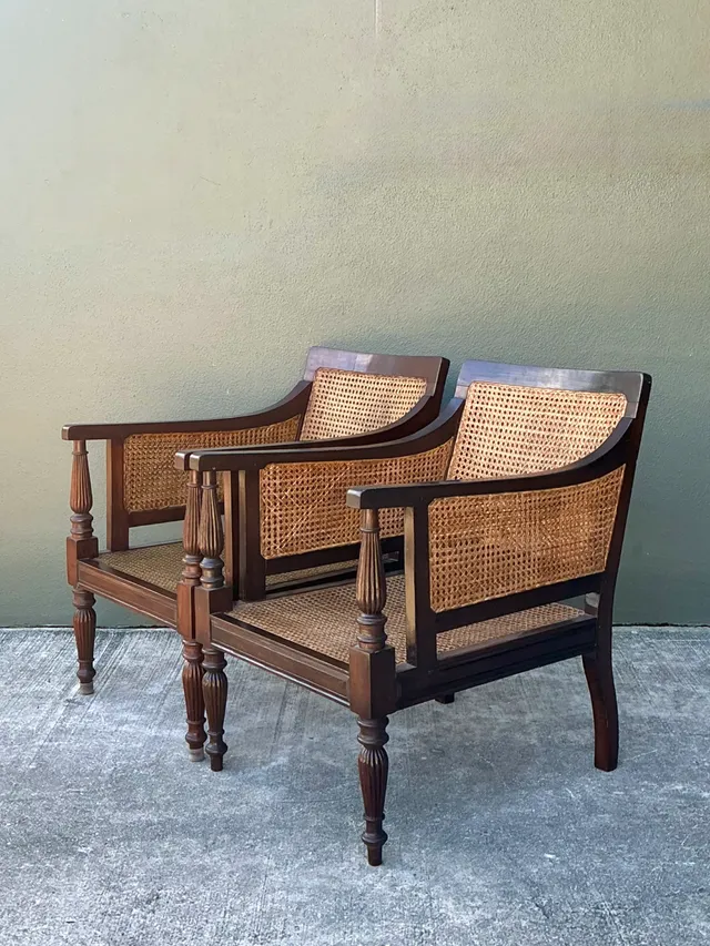 Vintage Carved Wood and Cane Chairs - Pair — additional photo 8