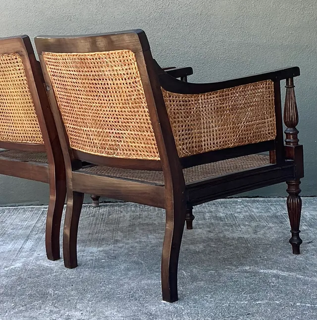 Vintage Carved Wood and Cane Chairs - Pair — additional photo 2