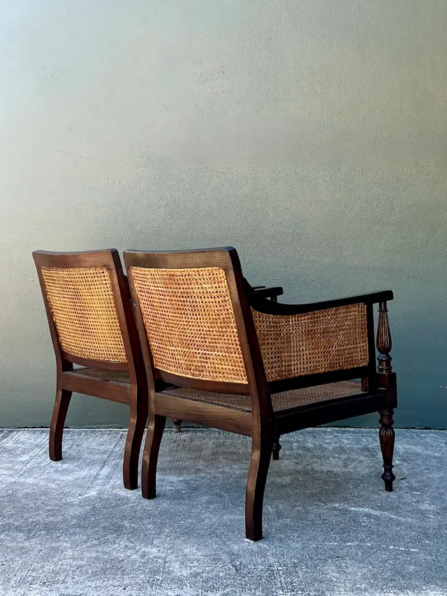 Vintage Carved Wood and Cane Chairs - Pair — additional photo 6