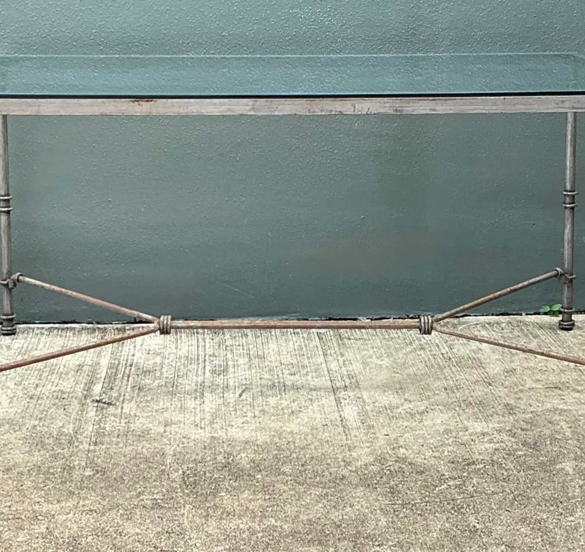 Vintage Outdoor Metal and Glass Dining Table - Close-up view