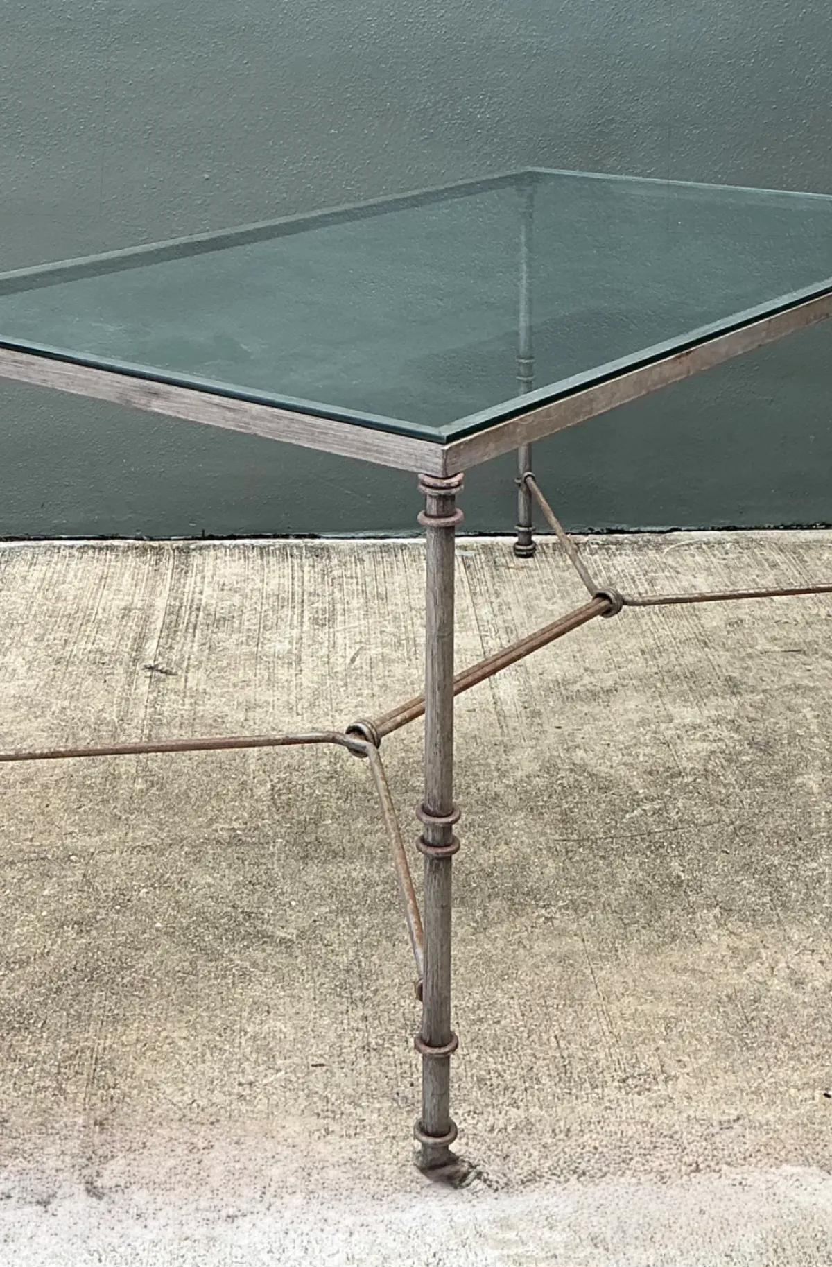 Vintage Outdoor Metal and Glass Dining Table - Side view