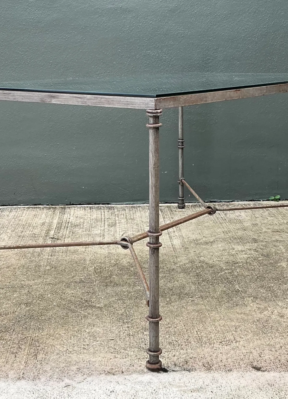 Vintage Outdoor Metal and Glass Dining Table - Top view