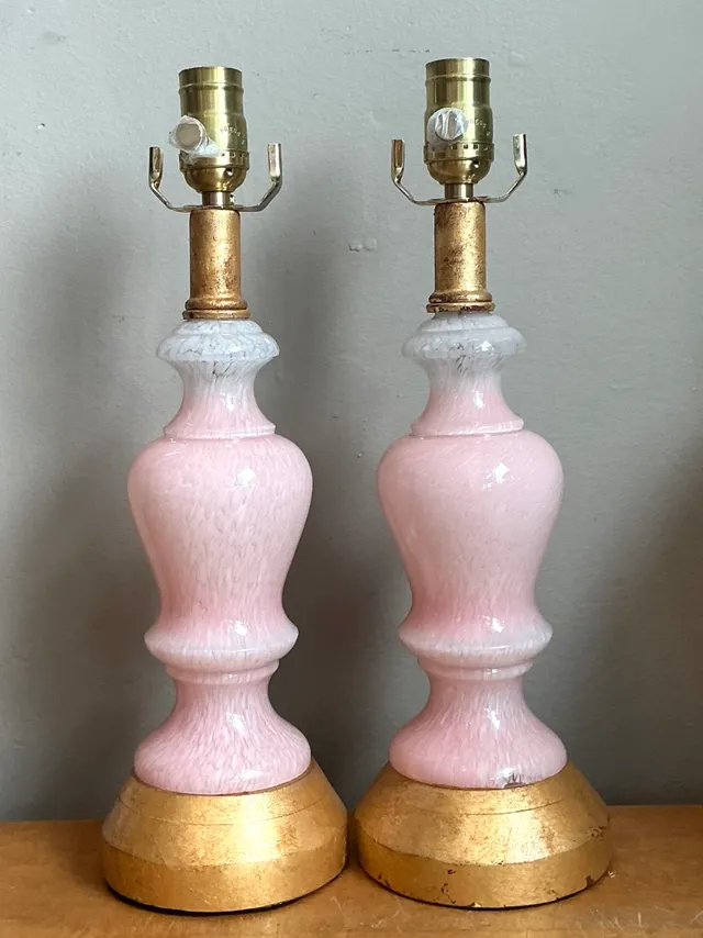 Vintage Pink Murano Blown Glass Table Lamps - Pair — additional photo 4