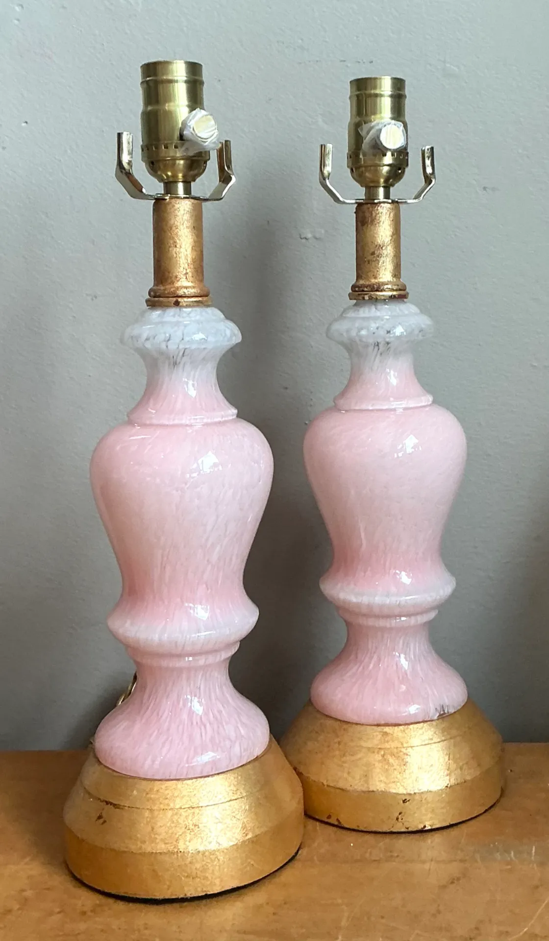 Vintage Pink Murano Blown Glass Table Lamps - Pair — additional photo 1