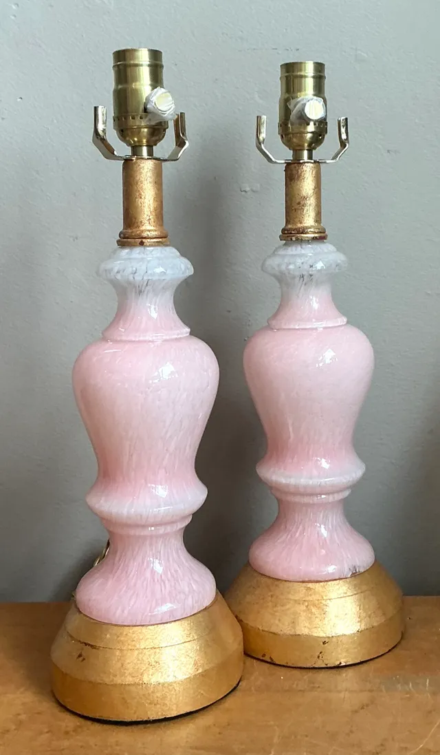 Vintage Pink Murano Blown Glass Table Lamps - Pair — additional photo 1