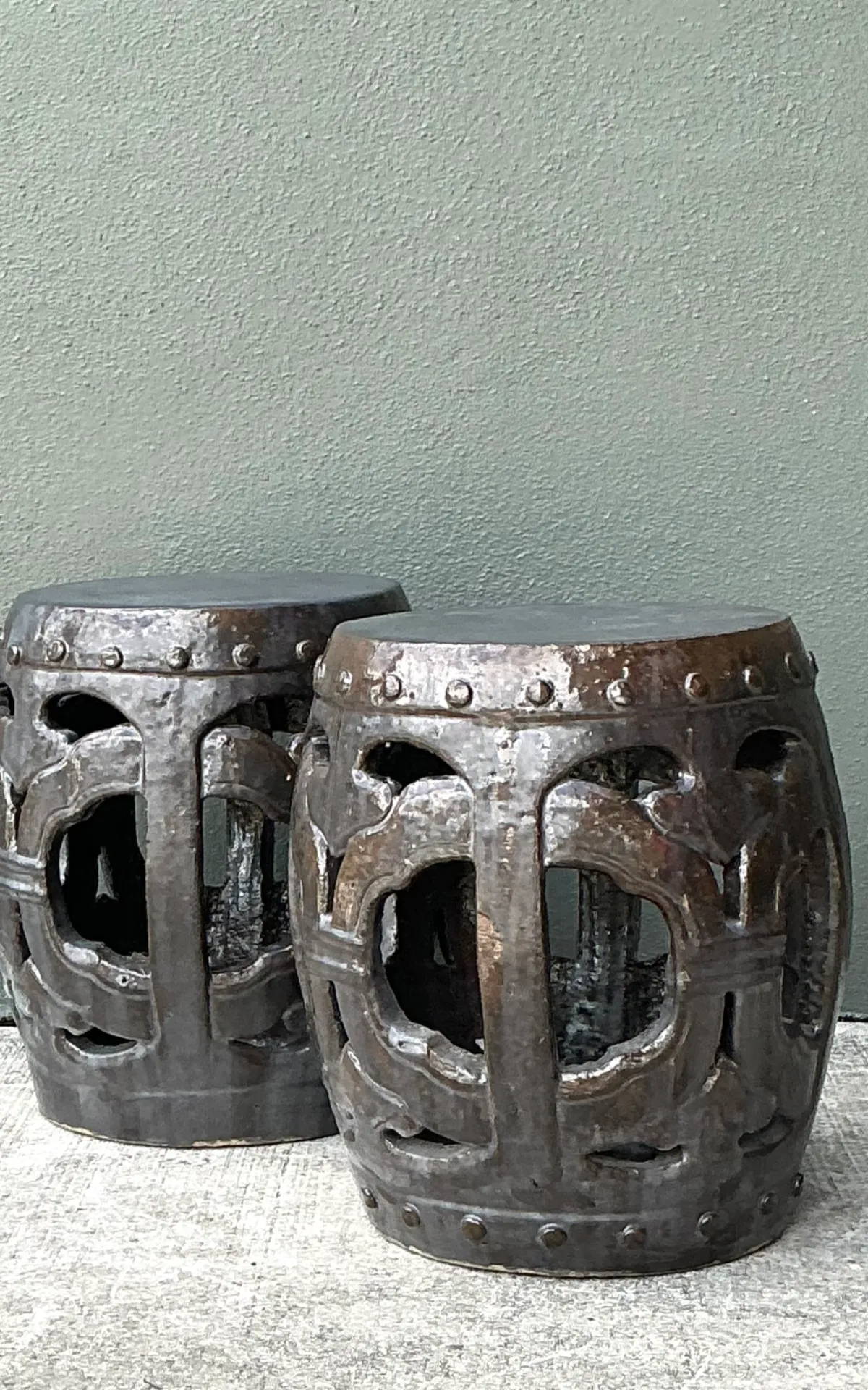 Vintage Ceramic Lattice Low Stools - Pair — additional photo 4