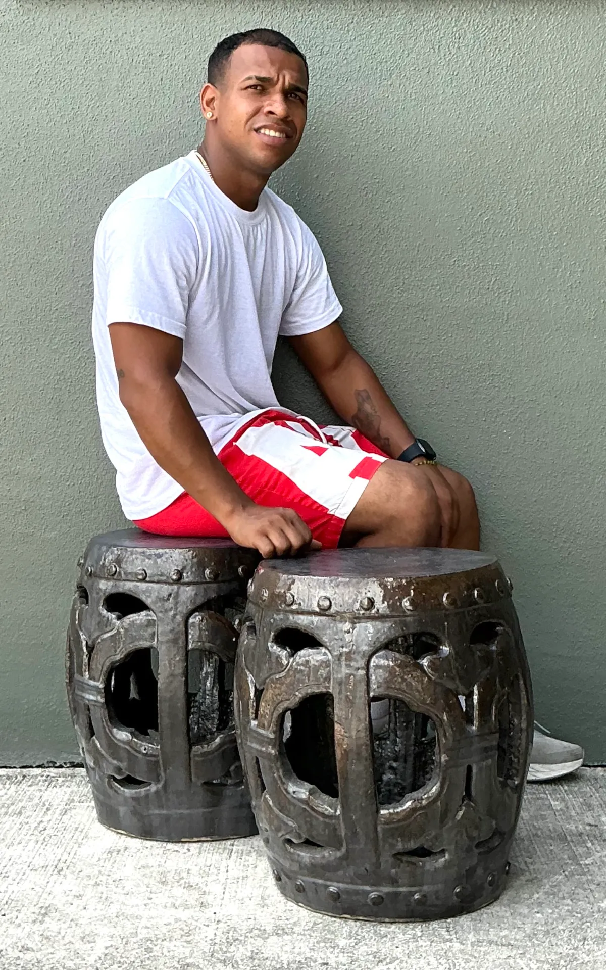 Vintage Ceramic Lattice Low Stools - Pair — additional photo 6