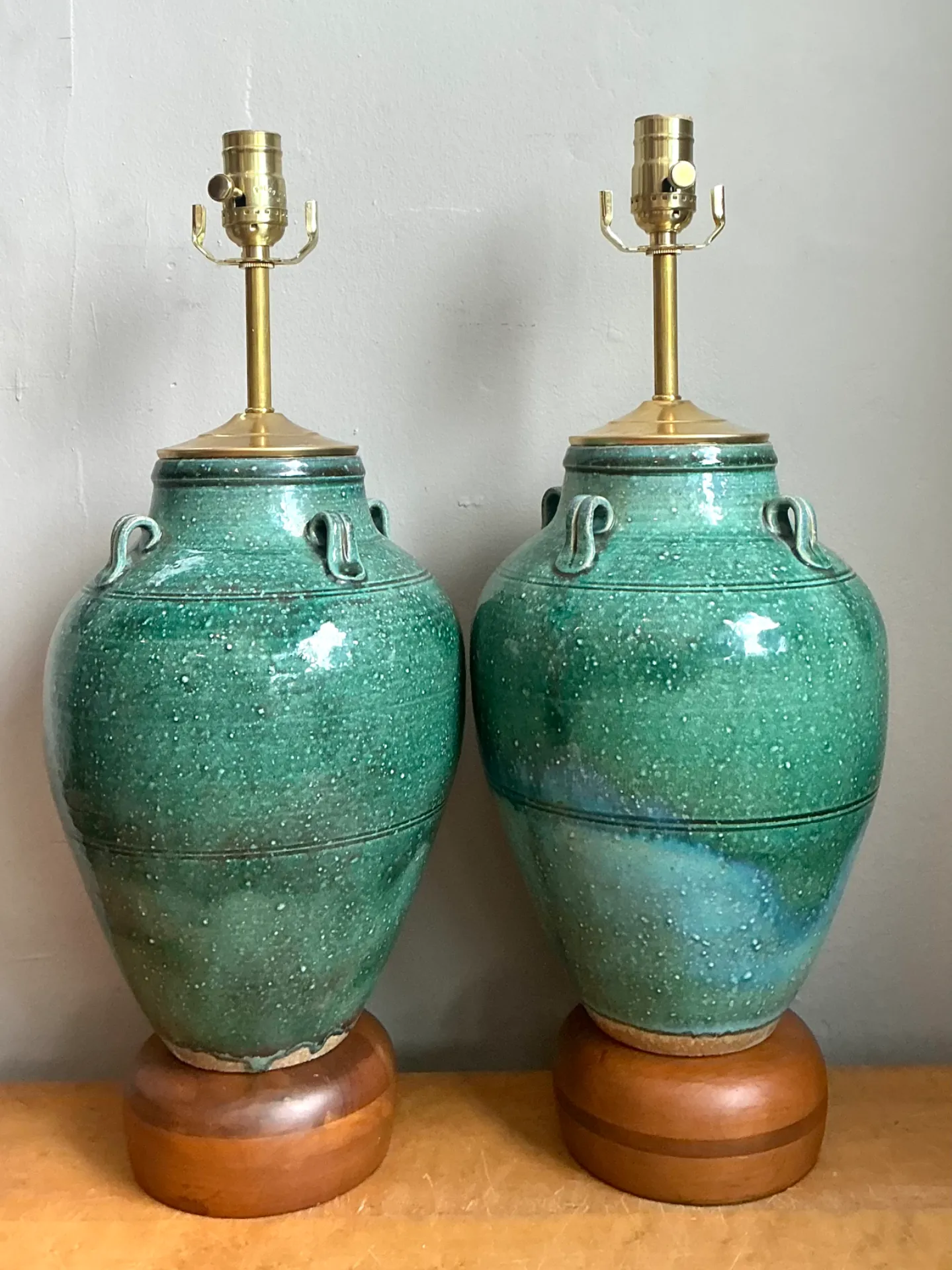 Vintage Green Glazed Ceramic Table Lamps - Pair — additional photo 6