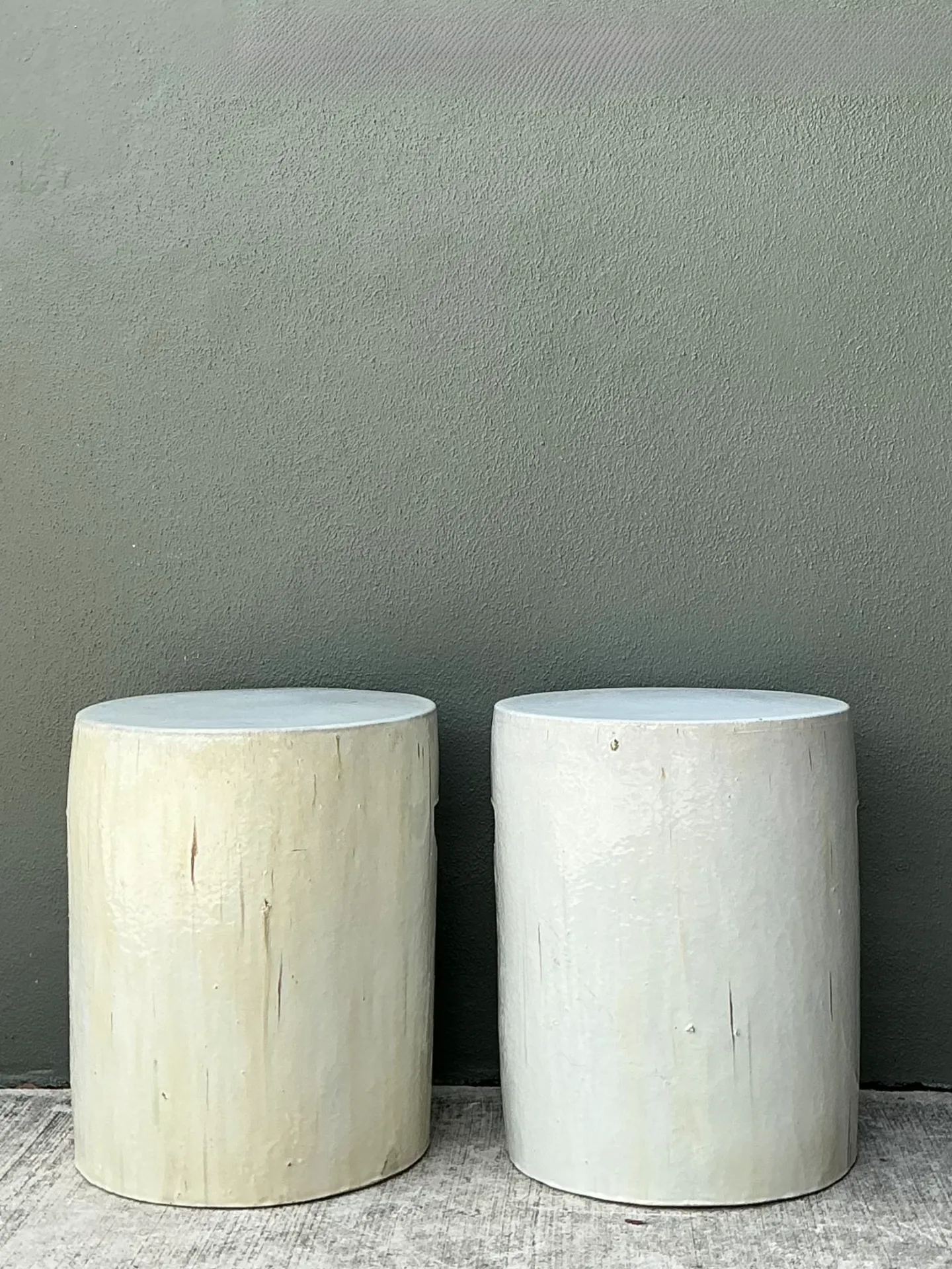 Vintage Glazed Ceramic Drum Stools - Pair — additional photo 1
