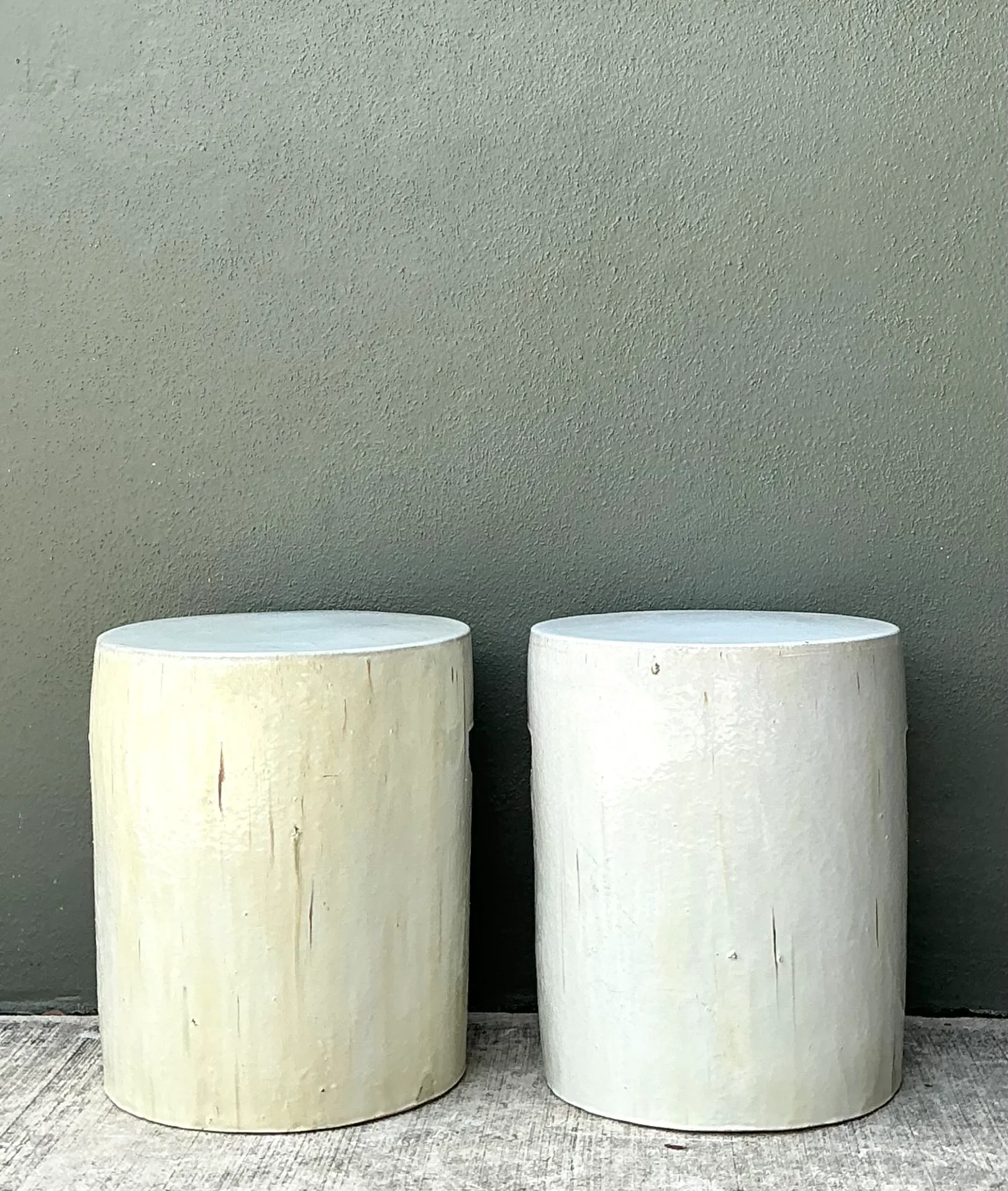 Vintage Glazed Ceramic Drum Stools - Pair — additional photo 3