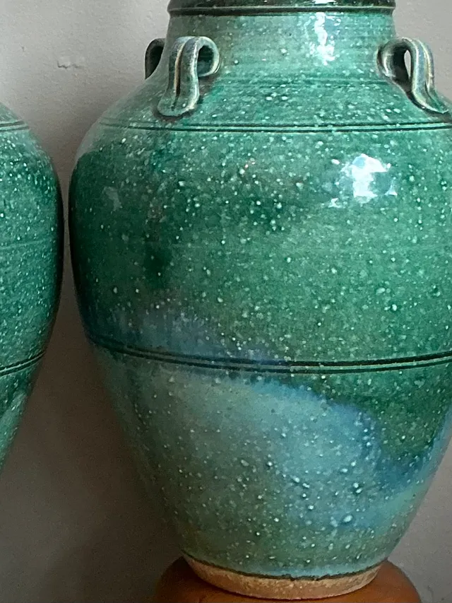 Vintage Green Glazed Ceramic Table Lamps - Pair — additional photo 7
