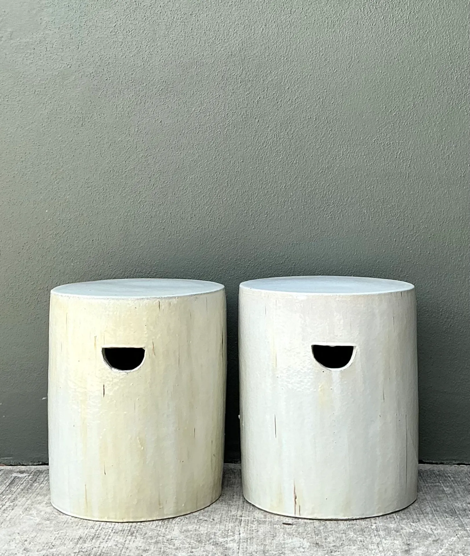 Vintage Glazed Ceramic Drum Stools - Pair — additional photo 6