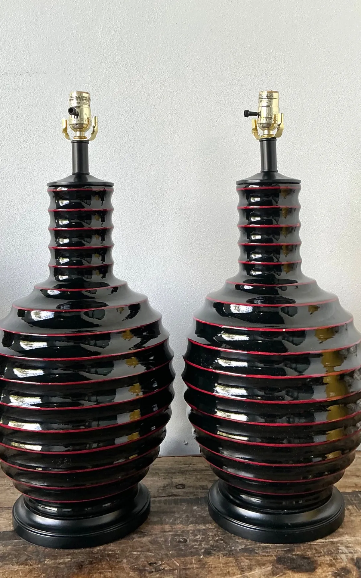Vintage Glazed Ceramic Ribbed Table Lamps - A Pair — additional photo 6