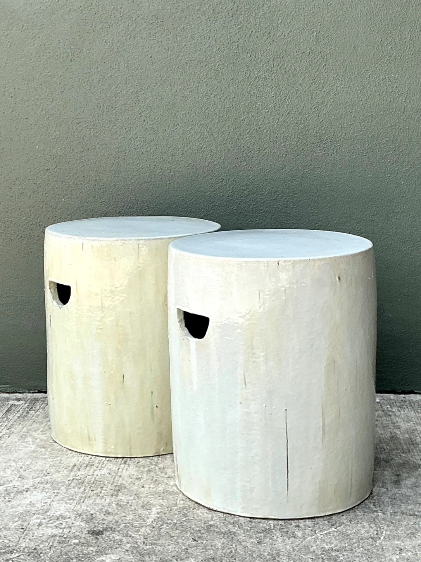 Vintage Glazed Ceramic Drum Stools - Pair — additional photo 5