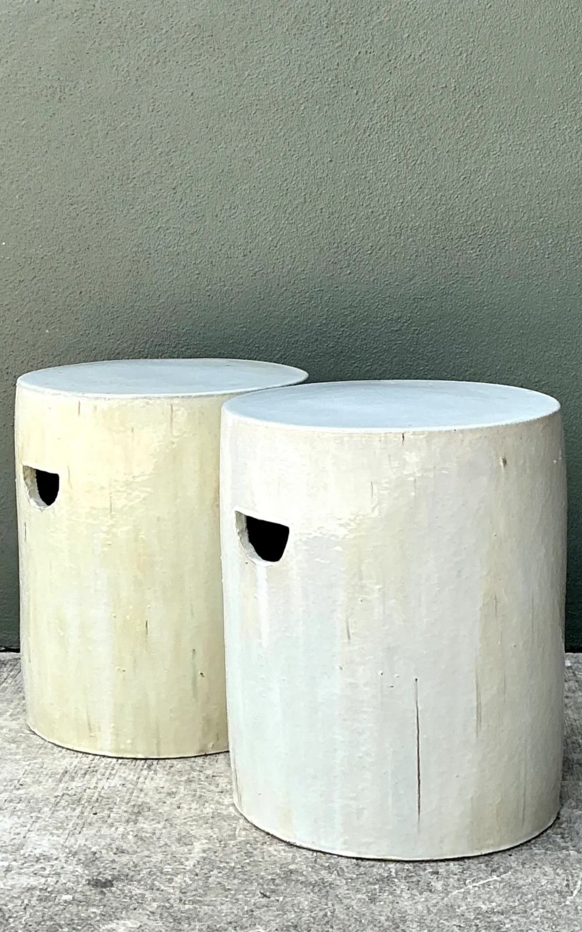 Vintage Glazed Ceramic Drum Stools - Pair — additional photo 5